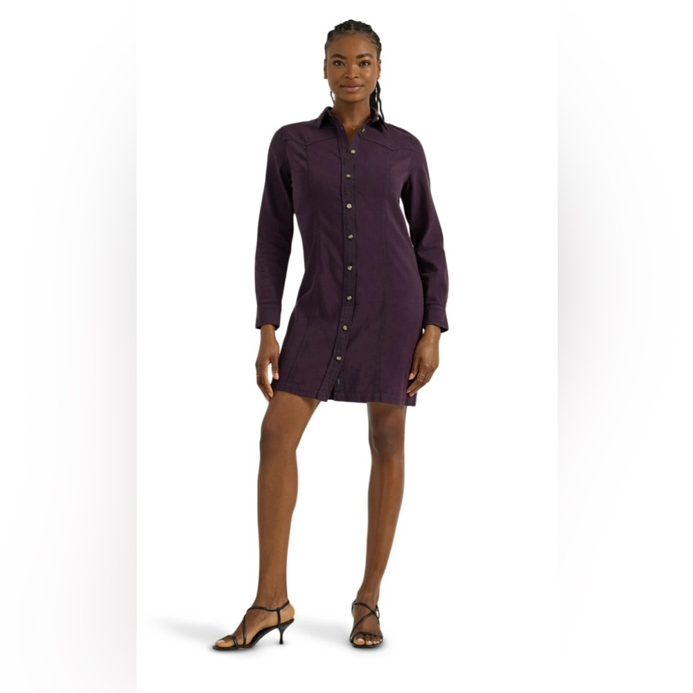 NWT Lee Heritage Western Denim Shirt Dress Purple XS Button Front Cotton